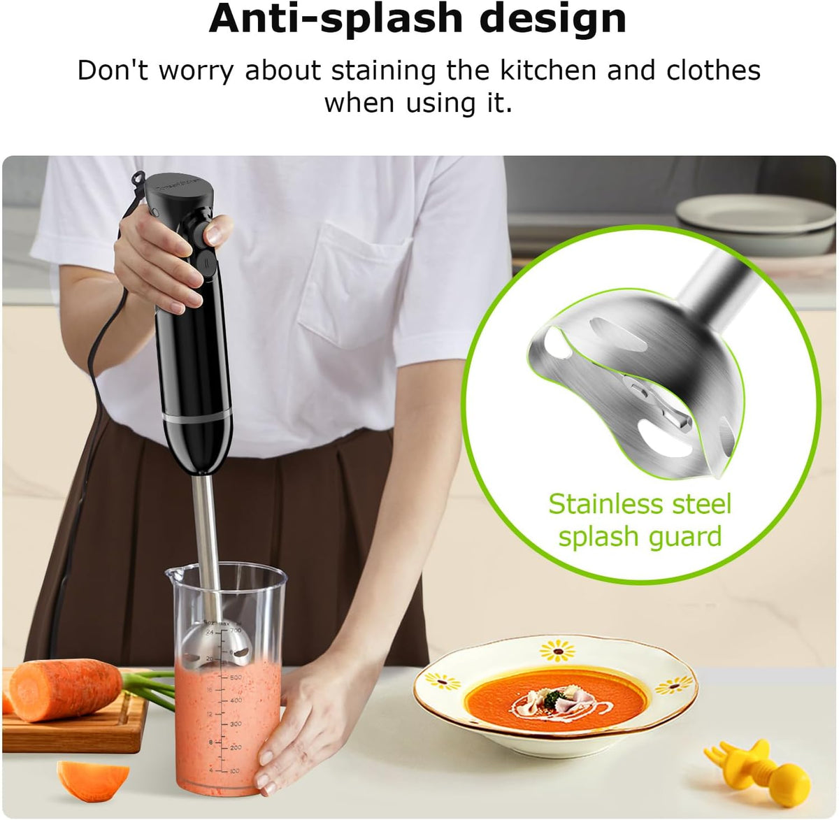 Bonsenkitchen Hand Blender – 2-Speed Immersion Stick Mixer