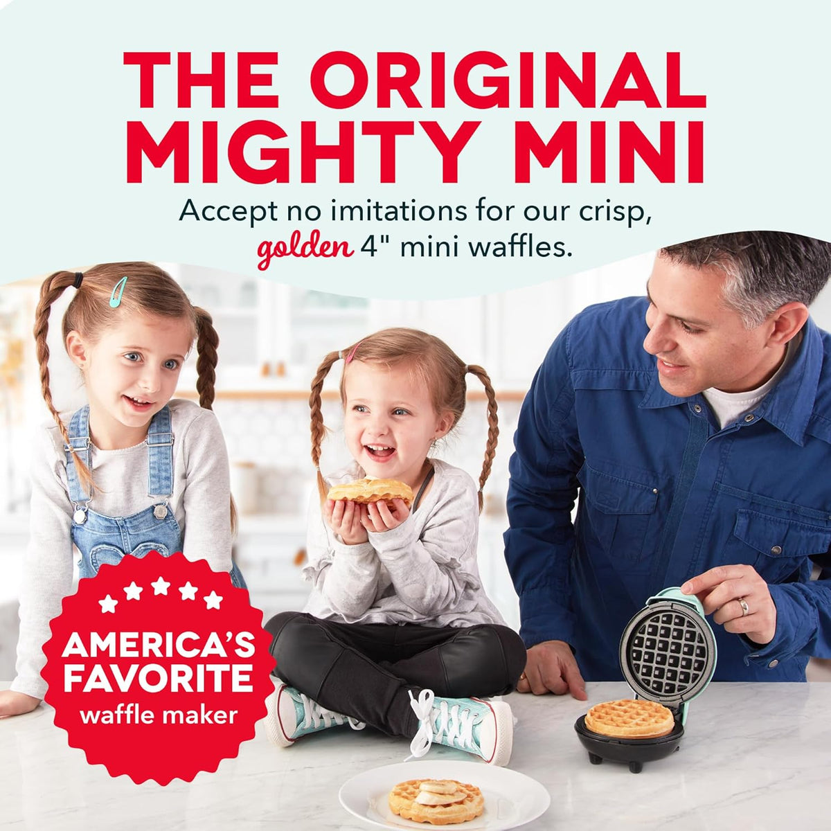 DASH Mini Waffle Maker – 4” Nonstick, Quick Heat-Up (Aqua)